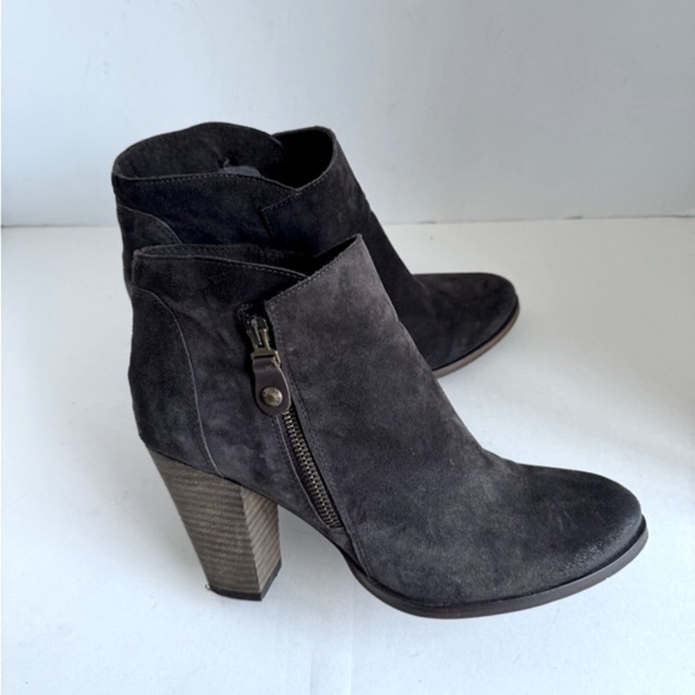 Alpe Boots  Brown Burnished Suede Leather High Heel Ankle Side Zip EU 41